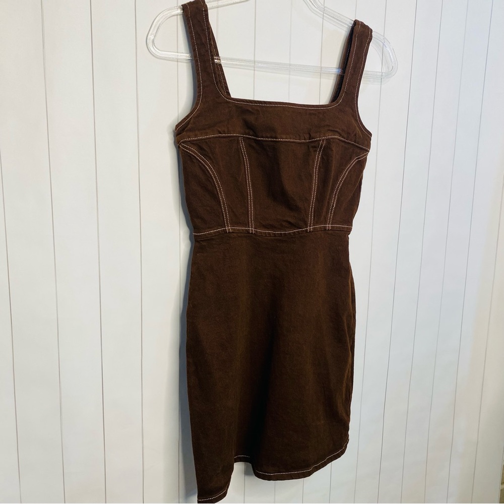 Reformation Davies Bustier Cafe Brown Denim Mini Dress NWT 2 Small Western Rodeo - Picture 3 of 9